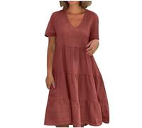 Abiti in lino di cotone per le donne UK Plus Size Estate Manica corta Scollo a V Abito da donna Elegante volant a strati Swing A-Line Breve Sundress I miei ordini Saldi Ordine di liquidazione 2025