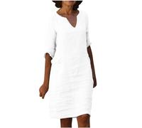 Abiti in lino e cotone da donna Offerte Lampo di Oggi Prime Abito longuette a mezza manica con scollo a V T-shirt Abito estivo al ginocchio Abiti casual larghi in tinta unita da spiaggia