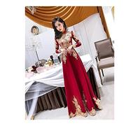 Abiti in Stile Orientale Rosso a Maniche Lunghe Sposa Cinese Abito da Sposa Tradizionale Vintage Cheongsam Lungo Qipao Plus Size (Color : Style B, Size : XL.)