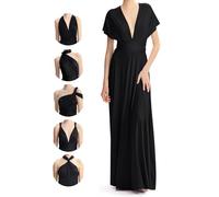 Abiti infiniti per damigelle d'onore, abiti da sposa per gli ospiti da donna, abito a portafoglio lungo e convertibile taglie forti, Nero , Taglia unica