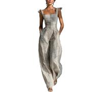 Abiti Interi per Donna Top Senza Maniche con Tuta a Gamba Larga Eleganti Outfit Estivi,Cachi,L