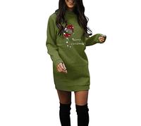 Abiti invernali da donna natalizi da donna Merry Christmas Letter Print Sweatershirts a maniche lunghe girocollo leggero Midi Pullover Dress, Verde, M