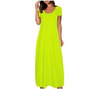 Abiti lunghi da donna estivi a maniche corte, leggeri e ariosi, da spiaggia, con scollo a V, eleganti, da tempo libero, taglie grandi, maxi, a tinta unita, casual, camicette, Verde menta1, XL