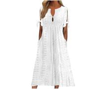 Abiti lunghi da donna UK casual scollo a V maniche corte abito scava fuori, bianco, XL