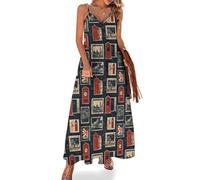 Abiti lunghi estivi da donna 2025 Vacation - Classico modello di francobollo stampa cinghia spaghetti spiaggia Maxi prendisole, Multicolore, XX-Large