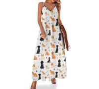 Abiti lunghi estivi da donna 2025 Vacation - Simpatico cucciolo di cane stampato spalline sottili spiaggia maxi prendisole, Multicolore, XX-Large