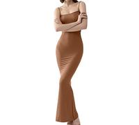 Abiti Lunghi Sottoveste Estivi da Donna Festa da Sera Tinta Unita Cinturino per Spaghetti Senza Maniche Collo Quadrato Vestito Aderente Club Streetwear-b,S