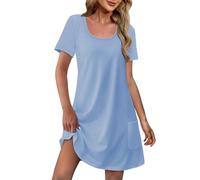 Abiti midi da donna abiti estivi da donna 2025 ampio scollo a U manica corta casual spiaggia vacanza maglietta abito prendisole tasche maxi abiti da donna, blu cielo, M
