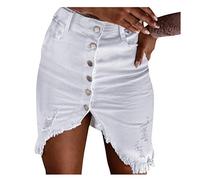 Abiti midi da donna gonne aperte gonna con bottoni spaccati denim design donna anteriore moda estate gonna maxi abiti per le donne, bianco, XXL