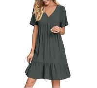 Abiti midi da donna UK scollo a V casual swing una linea abito spiaggia 2025, Grigio scuro, 3XL