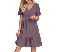 Abiti midi da donna UK scollo a V casual swing una linea abito spiaggia 2025, Viola, XXL