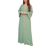 Abiti Musulmani Donna Abbigliamento da Preghiera Per Le Donne Retro Musulmano Caftano Dubai Abaya Donna Robe Medio Oriente Etnico Saudita Arabo Afghano Vestiti Islamici Arabi, 03# Verde, M