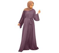 Abiti Musulmani Per Le Donne 1 Pezzo Tinta unita Lunghezza Intera Abito Da Preghiera Musulmana Donna Manica Lunga Elegante Ideale Per Islam Islam Jilbab Abaya Dubai, malva, L
