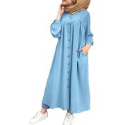 Abiti musulmani per le donne Autunno Solido Manica Lunga Bottone Girocollo Tasca Plus Size Maxi Abiti Ufficio Tempo Libero Accappatoio Casual Confortevole Traspirante Tunica Preghiera Abaya