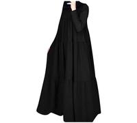 Abiti musulmani per le donne Lino Solido Contrasto Girocollo Pullover Plus Size Maxi Abiti Elegante Chic Robe Moda Casual Confortevole Traspirante Ufficio Preghiera Abaya, 01# Nero, M