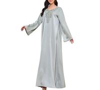 Abiti musulmani per le donne scollo a V perline seta ghiaccio drappeggio cintura vita una linea manica lunga maxi abiti chic elegante abito casual confortevole traspirante sottile preghiera musulmana