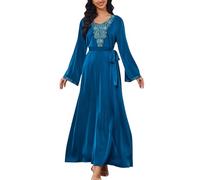 Abiti musulmani per le donne scollo a V perline seta ghiaccio drappeggio cintura vita una linea manica lunga maxi abiti chic elegante abito casual confortevole traspirante sottile preghiera musulmana