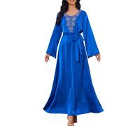 Abiti musulmani per le donne scollo a V perline seta ghiaccio drappeggio cintura vita una linea manica lunga maxi abiti chic elegante abito casual confortevole traspirante sottile preghiera musulmana