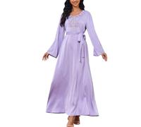 Abiti musulmani per le donne scollo a V perline seta ghiaccio drappeggio cintura vita una linea manica lunga maxi abiti chic elegante abito casual confortevole traspirante sottile preghiera musulmana