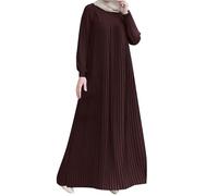 Abiti musulmani per le donne solido polsino manica plissettata girocollo manica lunga araba maxi abiti grazioso elegante abito casual confortevole traspirante pieghettato preghiera abaya, 03# Rosso, S