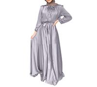Abiti musulmani per le donne tinta unita manica lunga pullover lungo ala pipistrello maxi abiti eleganti chic abito moda casual confortevole traspirante preghiera abaya, 01# Grigio, M