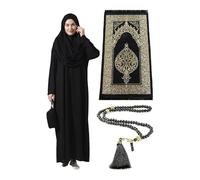 Abiti musulmani per le donne, un pezzo manica lunga Islamic preghiera abito e tappeto di preghiera e perline, set islamico - nero - XS/XXL