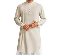 Abiti Musulmani Uomo Retro Manica Lunga Abbigliamento Preghiera Per Uomini Musulmani Caftano Abaya Uomini Dubai Robe Medio Oriente Etnico Saudita Arabo Afghano Vestiti Islamici Arabi, 03# cachi, S