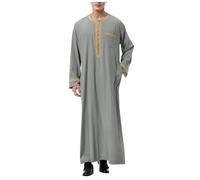 Abiti musulmani Uomo Ricamo Abbigliamento Preghiera Per Uomo Musulmano Caftano Abaya Uomini Dubai Robe Medio Oriente Etnico Saudita Arabo Afghano Vestiti Islamici Arabi, 08# Grigio, 3XL