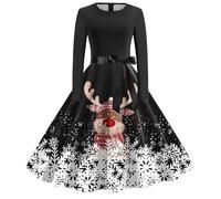 Abiti Natale Donna - Vestito per Natale Donna Moda Donna Casual Natale Scollo a V Donne Natale Grafico Elegante Abiti Senza Maniche Sexy Floreale (Black XL)