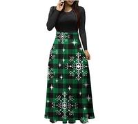 Abiti natalizi da donna in vendita nel Regno Unito Liquidazione Ladies Party Elegante Sexy Manica Lunga Maxi Abiti Stampa Albero di Natale Patchwork Girocollo Abito Lungo Casual Comodo Cocktail Abiti