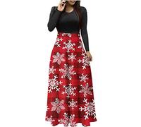 Abiti natalizi da donna in vendita nel Regno Unito Liquidazione Ladies Party Elegante Sexy Manica Lunga Maxi Abiti Stampa Albero di Natale Patchwork Girocollo Abito Lungo Casual Comodo Cocktail Abiti