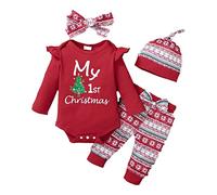Abiti natalizi neonati neonati La mia prima lettera di pagliaccio di natale stampata per pantaloni lunghi pantaloni per pigiama Cappello per la testa inverno vestiti inverno set rosso 6-9 mesi