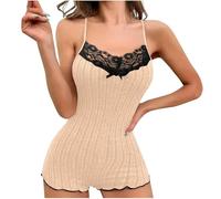 Abiti Neri Trim Spaghetti Strap Loungewear T Shirt Sieste, beige, L