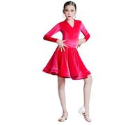 Abiti per Bambine, a Maniche Lunghe, per Balli Latini in Velluto, per Sala da Ballo, per Feste, spettacoli sul palco, Prove, Costumi,Rose Red,130cm