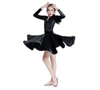Abiti per Bambine, a Maniche Lunghe, per Balli Latini in Velluto, per Sala da Ballo, per Feste, spettacoli sul palco, Prove, Costumi,Nero,150cm