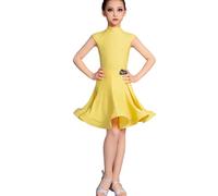 Abiti per Bambine, Senza Maniche, Abiti da Ballo Latino in Nylon, per Sala da Ballo Salsa Rumba cha cha Competizione Festa esibizione sul palco Costumi per esercitazioni,Giallo,160
