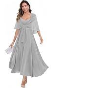 Abiti Per La Madre Della Sposa Abiti Da Cerimonia For La Madre Della Sposa In Chiffon, Linea Ad A, Lunghezza Tè, Con Scialle, Lunghi In Pizzo E For Le Donne(COLOR 3,2)