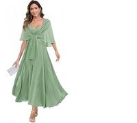Abiti Per La Madre Della Sposa Abiti Da Cerimonia For La Madre Della Sposa In Chiffon, Linea Ad A, Lunghezza Tè, Con Scialle, Lunghi In Pizzo E For Le Donne(COLOR 4,14W)
