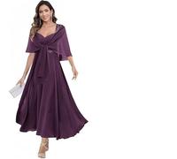 Abiti Per La Madre Della Sposa Abiti Da Cerimonia For La Madre Della Sposa In Chiffon, Linea Ad A, Lunghezza Tè, Con Scialle, Lunghi In Pizzo E For Le Donne(COLOR 6,4)