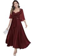 Abiti Per La Madre Della Sposa Abiti Da Cerimonia For La Madre Della Sposa In Chiffon, Linea Ad A, Lunghezza Tè, Con Scialle, Lunghi In Pizzo E For Le Donne(COLOR 16,14W)