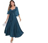 Abiti Per La Madre Della Sposa Abiti Da Cerimonia For La Madre Della Sposa In Chiffon, Linea Ad A, Lunghezza Tè, Con Scialle, Lunghi In Pizzo E For Le Donne(COLOR 2,14)