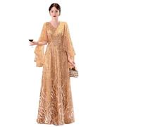 Abiti Per La Madre Della Sposa Abiti da sposa eleganti con scollo a V, linea ad A, lunghi fino a terra, paillettes dorate(COLOR 3,6)