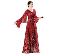 Abiti Per La Madre Della Sposa Abiti da sposa eleganti con scollo a V, linea ad A, lunghi fino a terra, paillettes dorate(COLOR 2,16)