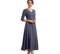 Abiti Per La Madre Della Sposa Abiti Da Sposa Vintage Con Scollo A V, Linea Ad A, Festa In Pizzo, Cerimonia, Lunghezza Al Polpaccio, Invitati(16)
