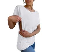 Abiti per la maternità, camicie per l'allattamento per donne con cerniera laterale UK, a maniche corte, top aperti per gravidanza, T-shirt comode, bianco, L