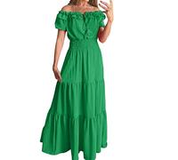 Abiti per le donne 2023 Nuova primavera nuova tinta unita elastica scollatura fuori spalla abito snello abito da sposa ospite, Verde, L