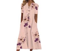 Abiti per le donne UK Casual Manica Corta Girocollo Midi a Line Cotone Lino Sundress 2025 Abiti floreali per le donne UK Stili Eleganti Basic Manica Corta Maxi, A-rosa, S