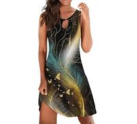 Abiti per le donne UK Scollo a V Abito lungo da spiaggia Camicia Abito da vacanza 2025 Abiti Boho per le donne UK Ladies Stampa Abito Party Elegante Beach Club Cocktail Lavoro, Oro, S