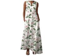 Abiti per le donne UK Scollo a V Hollow Occhiello Pieghe Manica Corta Abito Lungo Senza Maniche Abiti Denim Donna Maxi Stampa Abito Party Club Elegante Spiaggia, Verde chiaro, S