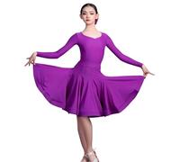 Abiti per Ragazze, Abito da Ballo Latino a Maniche Lunghe, Abito da Ballo in Nylon per Bambini Abito da Ballo da Competizione Festa Spettacolo sul palco Allenamento,Viola,170cm